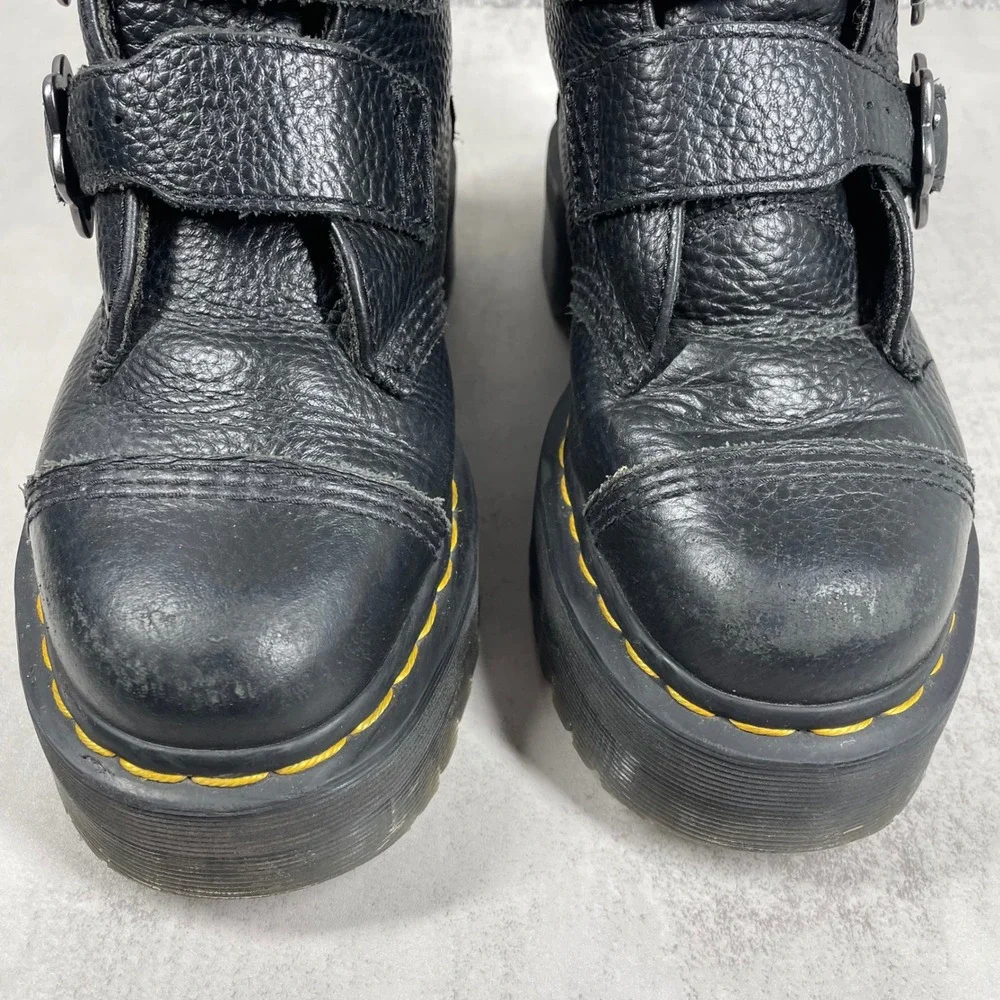 Dr Martens Boots Womens 6 Platform Buckle Flower Leather Grunge Punk Goth
